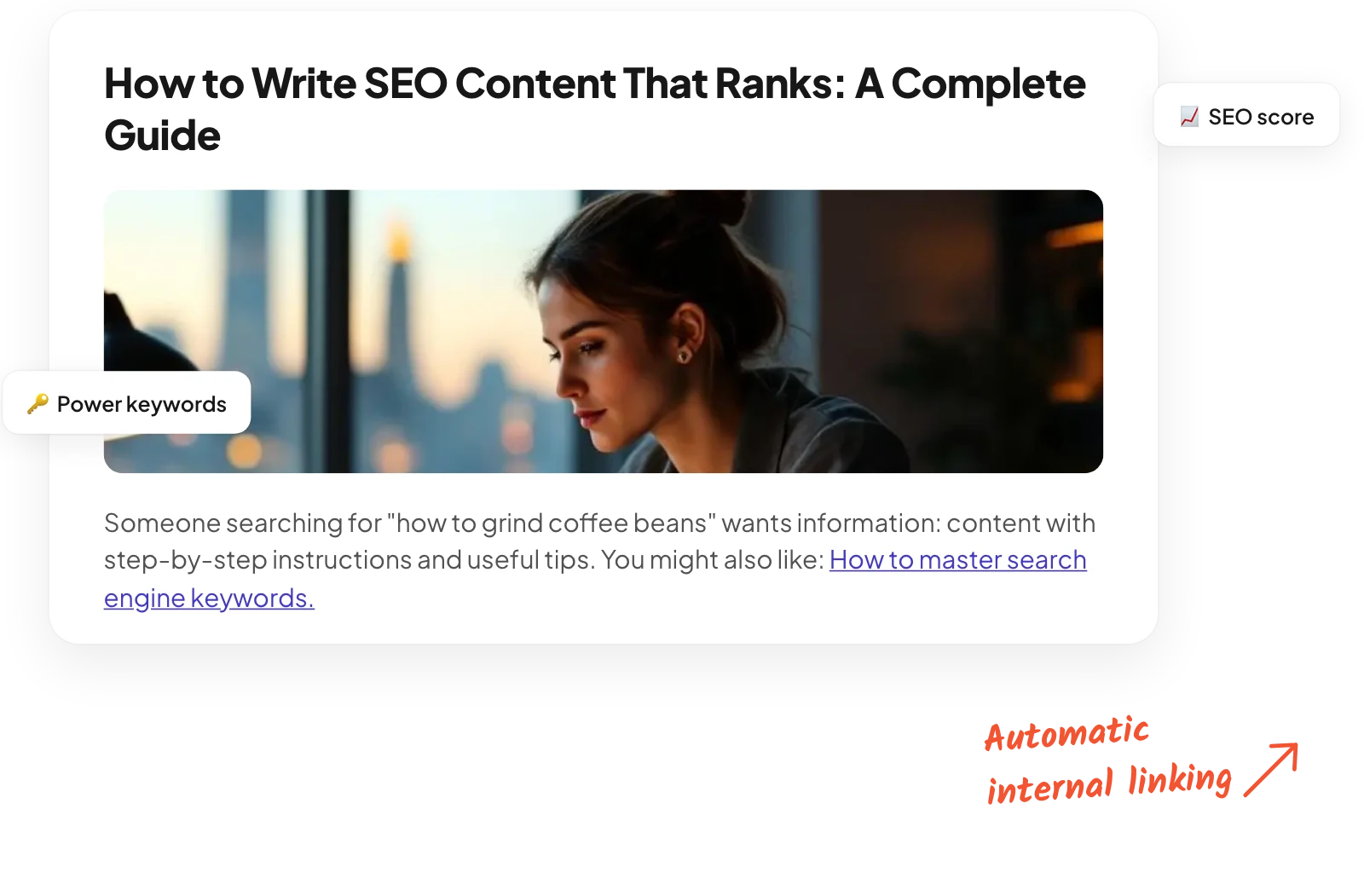 Article draft in Oron where a sentence links to another article, labeled automatic internal linking